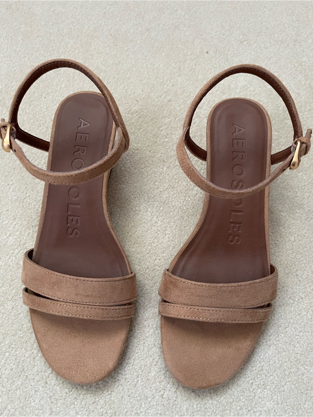 AEROSOLES WITT Cork Wedge Sandals Tan Faux Suede 6.5 - Picture 3 of 7